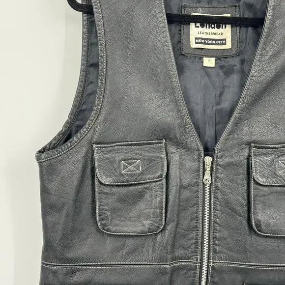 Vintage London Leatherwear NYC Unisex Black Leather Motor Biker Vest Zip-Up Sz S - Picture 3 of 16
